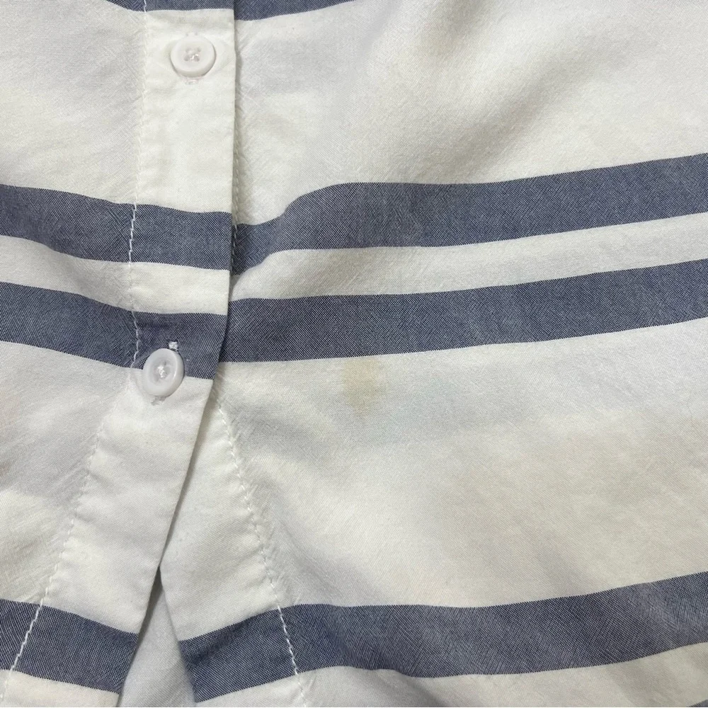 Beachlunchlounge Women's Blue White Stripe Sleeveless Button Down Shirt Blouse